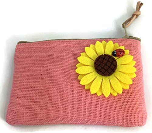 Coin Purse Fabric Small Handmade Orange Color with Sunflower