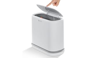 funest Bathroom Trash Can, 3.3 Gallon Slim Trash Can with Lid, Adsorption Garbage Can with Press-Top Lid, Small White Narrow Plastic Trash Bin for Bathroom, Office, Bedroom, Living Room