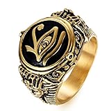 JAJAFOOK Mens Stainless Steel Ring Egyptian Pharaohs Eye of Horus Udjat Gold Plated Tone Jewelry Size 6-14