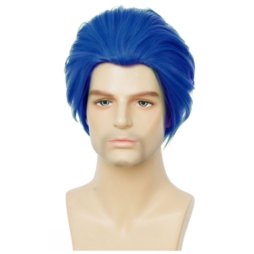 Salaibs Mens Blue Short Wig Straight Synthetic Fiber Anime Wigs Coslpay Costume Hair Wig — image 1