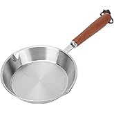 JackCao Mini Nonstick Frying Pan, Stainless Steel 4 Inch Non Stick One Egg Frying Pan with Solid Wood Handle Induction Cooking Pan for Household