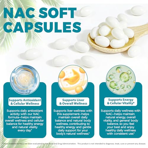 NAC Supplement 600mg with NAD+, N-Acetyl Cysteine with Coconut Oil for Potent Antioxidant, Immune System, Energy Level, Overall Vitality, Liver Health & Balance Support|300 Softgels