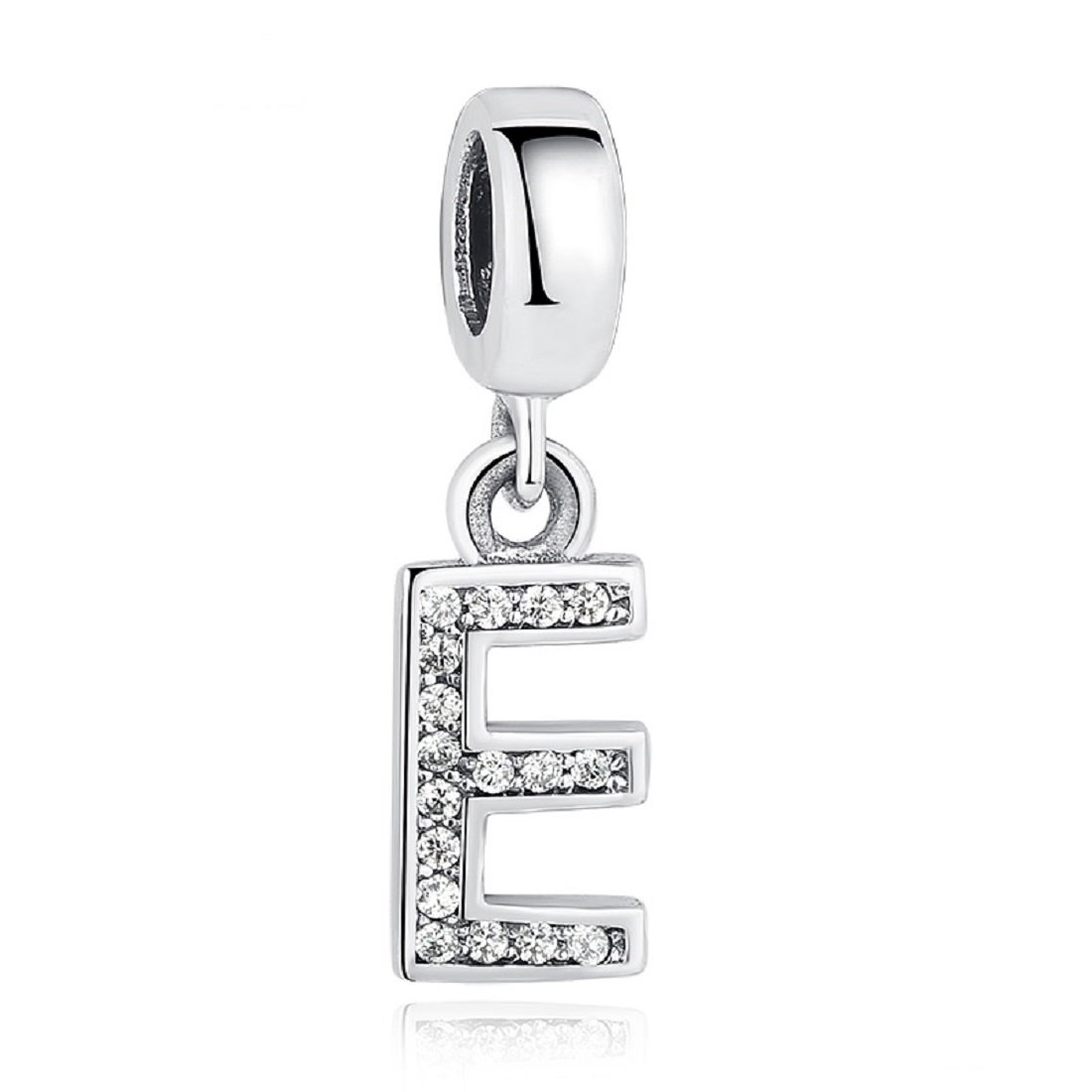 FeatherWish Letter E Alphabet Name Initial Charm Sterling Silver 925 Pendant Dangle Fits And Compatible With Pandora Bracelets Gift For Friend Family Daughter Sister Birthday (Letter E)