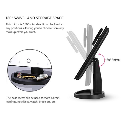 Easehold Lighted Makeup Vanity Mirror with 10X Magnification Mirror Bonus Beauty Brush and Sponge Set (Black) - Thumbnail 4