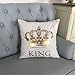 FASHIONDAVID Gold King Crown Bronzing Flannelette Square Decorative White Throw Pillow Case Home Pillowcases Cushion Cover Gold King Queen Crown 18 X 18 Inches