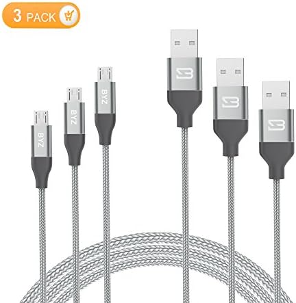 Mxstudio 3-Pack 6FT Micro USB Nylon Braided Cables High Speed Gray