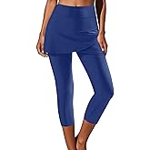 Pinup Fashion Swim Leggings with Skirt - Women Swimming Pants Capris Swimsuit High Waisted UV Swimwear Tights