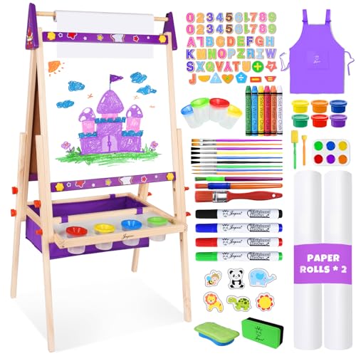 Joyooss Art Easel for Kids Easel for Toddlers,Adjustable Standing Wooden Toddler Easels Kid Whiteboard & Chalk Board Kids Dry Erase Board,Art Easel for Kid Age 2-4 4-8 9-12 Drawing Easels