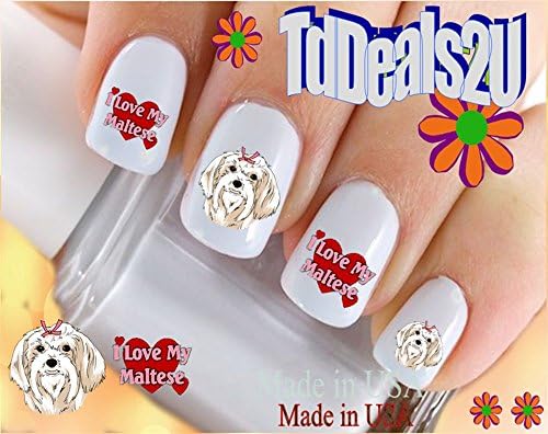 Dog Breed - Maltese I Love #2 Red Hearts Nail Decals - WaterSlide Nail Art Decals - Highest Quality! Made in USA