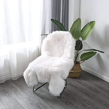 RCMeet Schaffell Weiß/Grau Teppich, Lammfell Weiß/Grau Faux lammfell Lammfellimitat Teppich Sofa Matte Fellteppich Fell Nacha