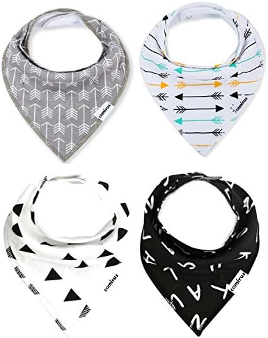 Baby Bandana Bibs - Unisex 4 Pack Extra Absorbent Cotton Drool Bibs with Snaps for Boys &amp; Girls Drooling and Teething, Perfect Baby Burp Cloth Gift Set By CAMIRUS (Black/White/Gray)