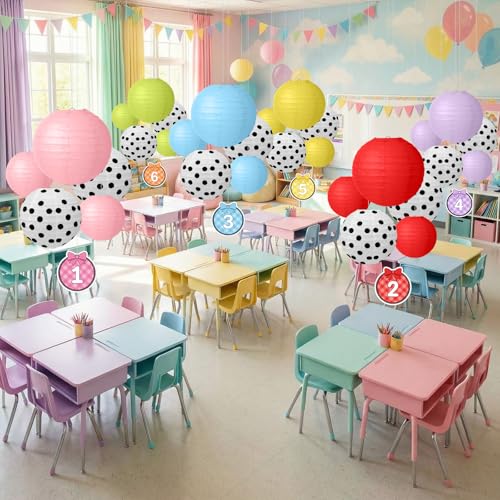 38 Pcs Classroom Table Numbers Hanging Decorations Set Include 30 Colorful Hanging Paper Lanterns 8 Group Number Cards with Clear Rope for Classroom Ceiling Decor Back to School Team Groups Supplies at Amazon