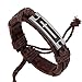 MORE FUN Vintage Metal Button Brown Braided Cord Cuff Bangle Adjustable Leather Bracelet