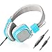Jelly Comb Wired Stereo Lightweight Foldable Headphones Headband Headsets with Microphone 3.5mm for Cellphones Smartphones Iphone Laptop Computer Mp3/4 Earphones (Blue)