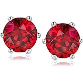 RANDES 925 Sterling Silver Birthstone Earrings for Women Small Stud Earrings Round/Princess Cut Gemstone Earrings Birthstone Jewelry
