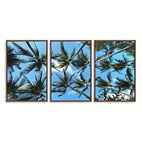 3 Piece Framed Canvas Wall Art for Living Room, Bedroom Vintage Tropical Palm Trees Canvas Prints for Modern Home Decoration Ready to Hang - 16"x24"x3 Panels