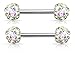 14GA Stainless Steel Crystal Paved Ferido Balls Nipple Barbells, Sold as a Pair (Aurora Borealis)