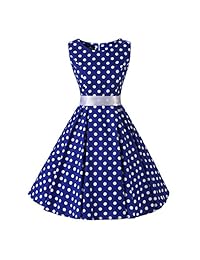 YW sin mangas lunares Floral Estilo de los 50s Vintage retro Swing Rockabilly vestido falda de círculo completo
