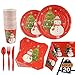141 Piece Christmas Party Set Including Plates, Cups, Spoons, Forks, Knives, Napkins, and Tablecloth, Serves 20