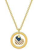 BLEUM CADE American Flag Pendant Necklace for Women, Stainless Steel with Heart Charm (Gold)