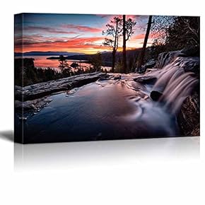 Canvas Prints Wall Art - Water Falling into a Lake, Lake Tahoe | Modern Wall Decor/Home Decoration Stretched Gallery Canvas Wrap Giclee Print. Ready to Hang - 12" x 18