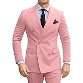 Fesenbo Double Breasted Suit Men Slim Fit 2 Pieces Suit Blazer Pants Formal 2 Button Tuxedo Jacket for Wedding Business Prom