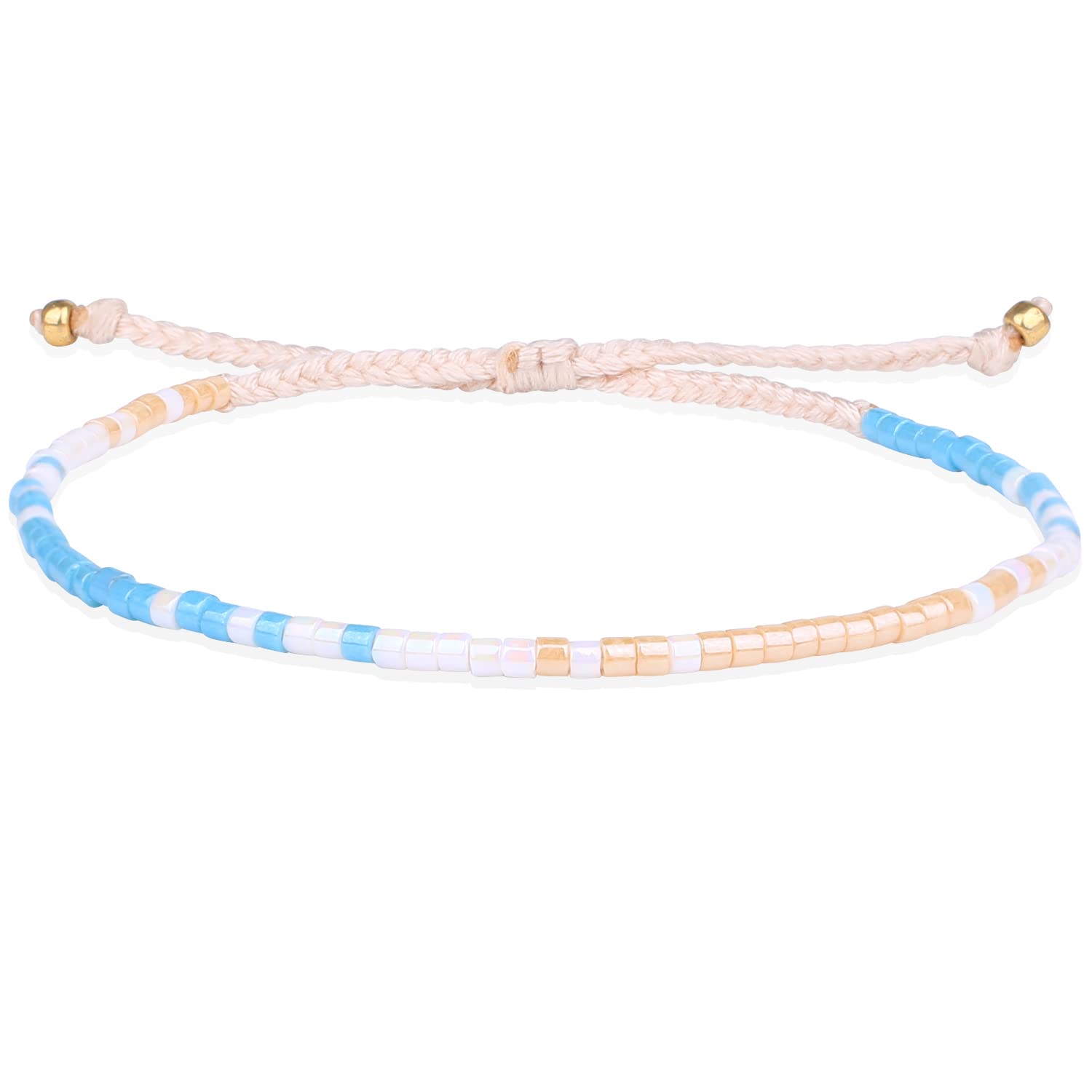 KELITCH Boho-color Crystal Shell Beaded Friendship Bracelets Handmade Strand Bracelet Bangles Jewelry For Women (Blue White)