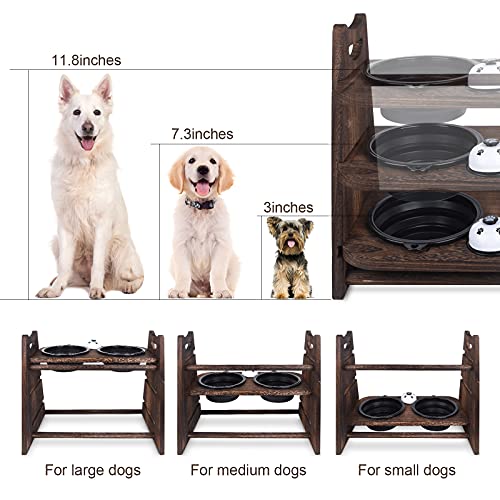 DiroPet Raised Dog Bowls, 3 Adjusted Heights Elevated Dog Bowls for
