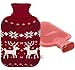 Premium Classic Rubber Hot Water Bottle and Christmas Accent Knit Cover (Reindeer & Snowflake/Red)