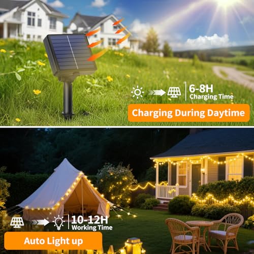 Hoteril Solar Outdoor String Lights, 3 x 17 m 150 LEDs Solar Lights LED Outdoor Garden 8 Modes with Memory Function Waterproof IP65 String Light for Parties, Patio, Christmas Light