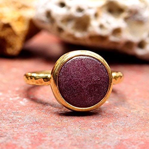 Natural Red Jade Ring 24K Yellow Gold Vermeil 925 Solid