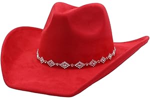 HYYSXBW Women's Western Cowboy Hat Rhinestone Wide Brim Large Suede Cowgirl Hat