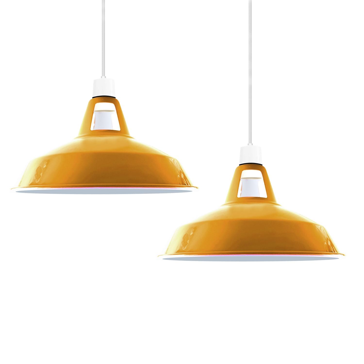 Retro Modern Metal Lamp Shades Ceiling Light Shades, Easy Fit Lampshades, for Vintage Industrial Pendant Lights Bedroom, Kitchen, Bathroom Antique Shade (Yellow Barn - 2 Pack)