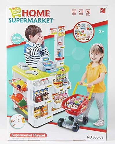 Kids Supermarket Shopping Trolley Toy Kitchen Play Set, 668-03 - Main Image
