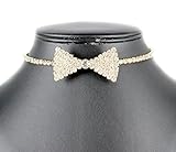 Janefashions BOW TIE CLEAR AUSTRIAN RHINESTONE CRYSTAL NECKLACE CHOKER PROM B1626 GOLD TONE