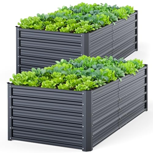 Ohuhu 2 Stück Metall Hochbeete 180×90×60 cm für Garten, Anthrazit