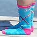 ChalkTalkSPORTS Athletic Half Cushioned Crew Socks | Rowing Loving the Crew Design | Pink/Blue (One size fits most, Men's shoe size 5-11 and Women's 6-12.)