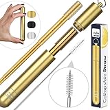 Premium Metal Straws Collapsible with Case by Culinwise - Save The Turtles and Become Ecofriendly - Reusable Drinking Straw for All Cup Sizes - with Stainless Steel Cleaning Brush and Silicone Tip