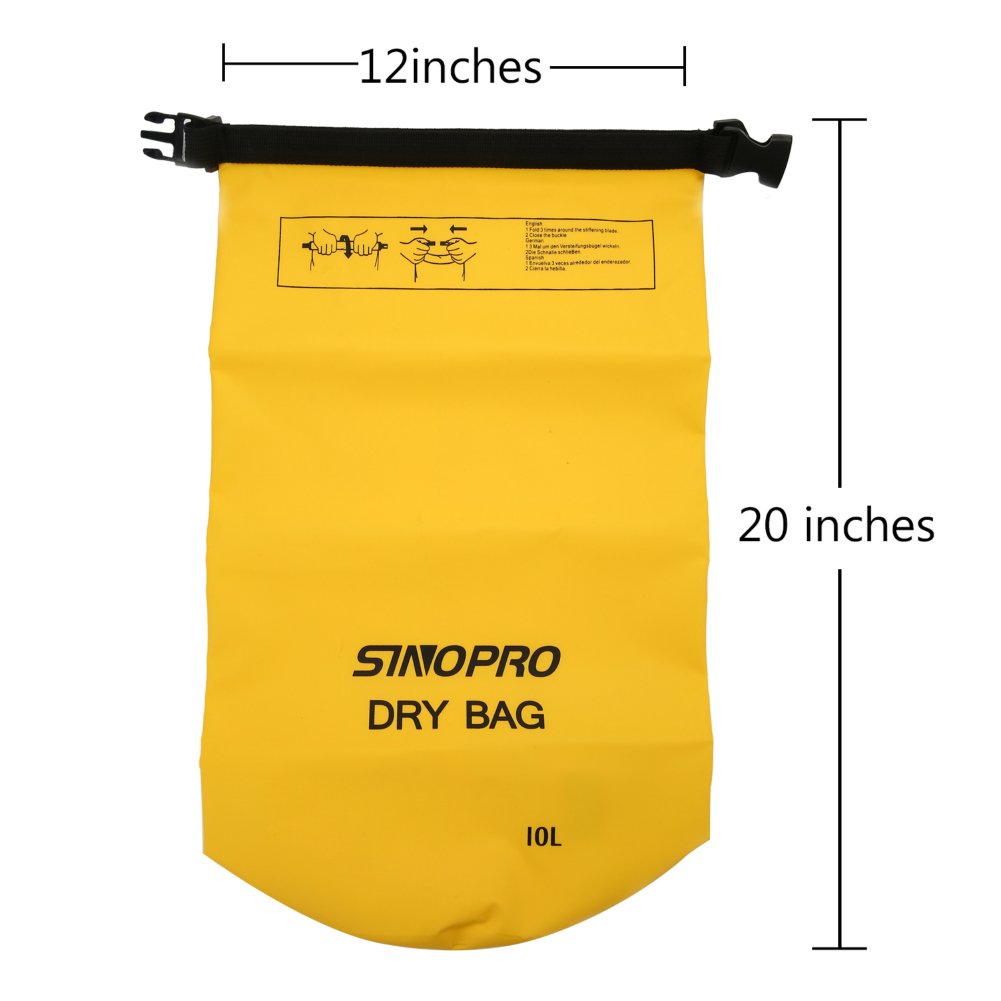 SinoPro Waterproof Dry Bags + Waterproof Waist Pouch, Perfect for Kayaking / Boating / Canoeing / Fishing / Rafting / Swimming / Camping / Snowboarding (Yellow, 10L)