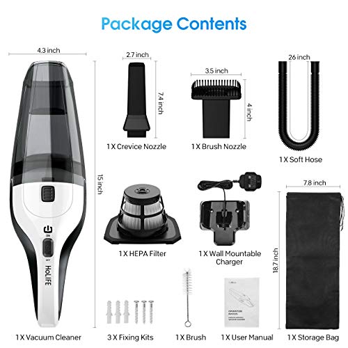 HOLIFE Handheld Vacuum Cordless, Car Vacuum Cleaner 4KPA Lightweight Hand Vac with 2200mAh Rechargeable with HEPA Filter Vacuum