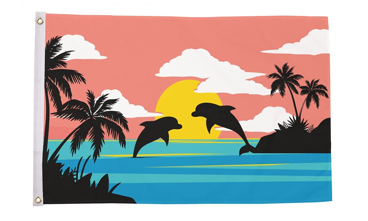 Dolphins Silhouette Flag - 5 x 3 FT -100% Polyester With Eyelets - Animals - FlagSuperstore