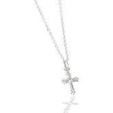 Tiny Sterling Silver Cross Necklace with Chain, or with Chain and Pearl Drop for Babies (12"), Girls (14") & Teen (16") Makes an Ideal Baby Shower, Baptism, Christening, or Welcome New Baby gift and will become a Treasured Heirloom