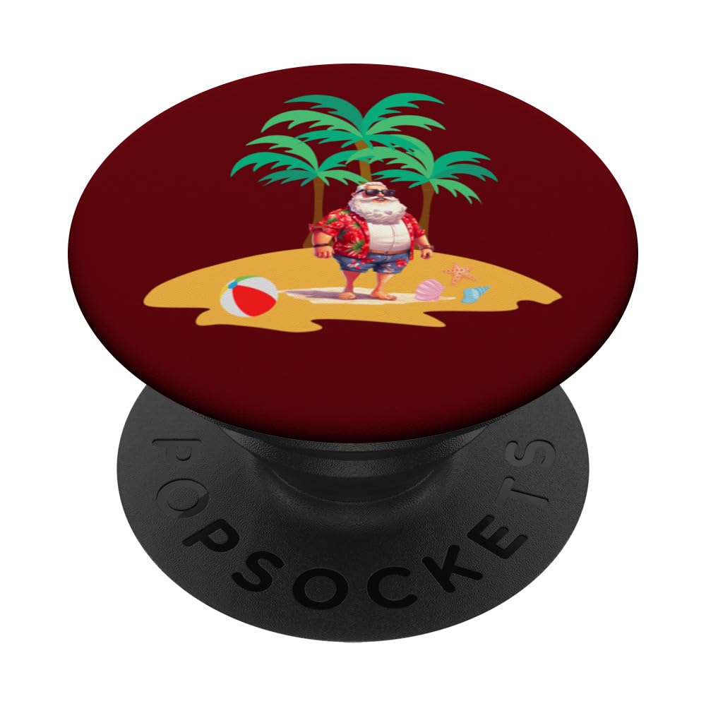 Santa Clause Christmas in July Beach Seashells Palm Trees PopSockets Swappable PopGrip