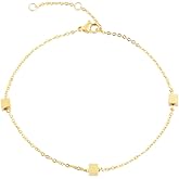 Edforce Stainless Steel Women Girls 3 Small Cube Charms Anklet Bracelet Foot Jewelry, 8.5"+2" Extender