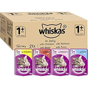 Whiskas wet pouches, delicious and tasty poultry selection in jelly, suitable for adult cats aged 1+, megapack (84 x 100…