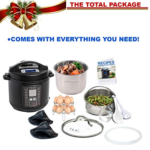 Total Package 9-in-1 Black Instant Programmable Pressure Cooker, with Endless Recipes and Deluxe Accessory Kit by Yedi Houseware (6 Qt)