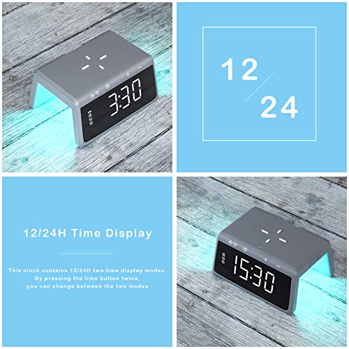 Wireless Charging Alarm Clock for Bedroom, Pointuch Digital Alarm Clock