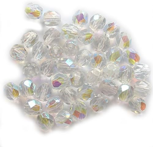 Pretty Pebbles Beads - 50 Fire Polished Czech Glass Beads 6mm Crystal AB