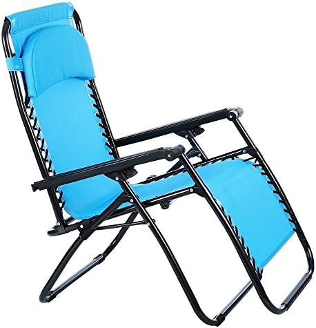 Domary Zero Gravity Chairs Folding Garden Recliner, Textoline Sun Lounger Deckchair with Adjustable Pillow for Garden Patio Camping Beach