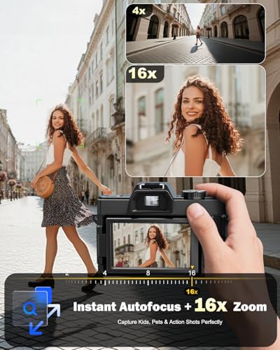 NBD 5K&64MP Digital Camera for Photography with 180°Flip Screen (Black) | 16X Zoom WiFi Vlogging Cameras , Auto Focus, Wide-Angle&Macro Lens, 2 Batteries & 32GB TF Card，Travel Camera for Beginners